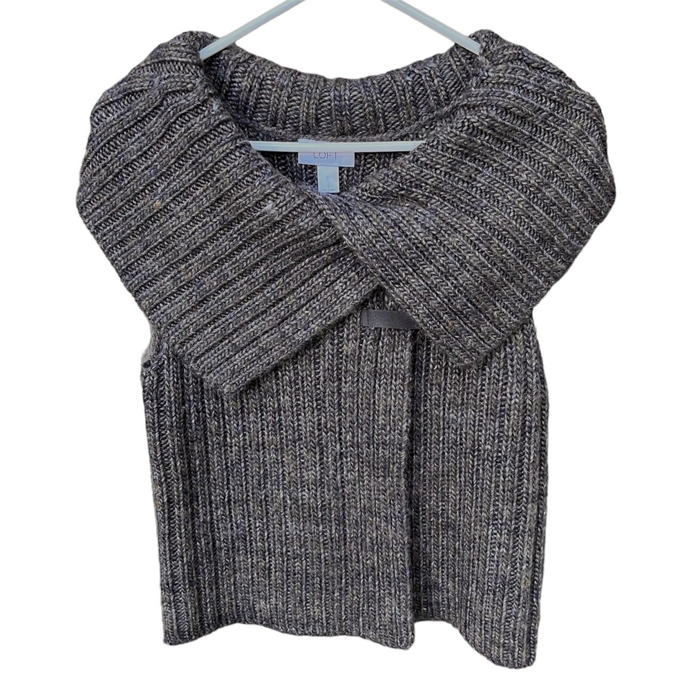 Ann Taylor Loft Chunky Knit Wool Blend Fold Over Collar Sweater Vest Sz S